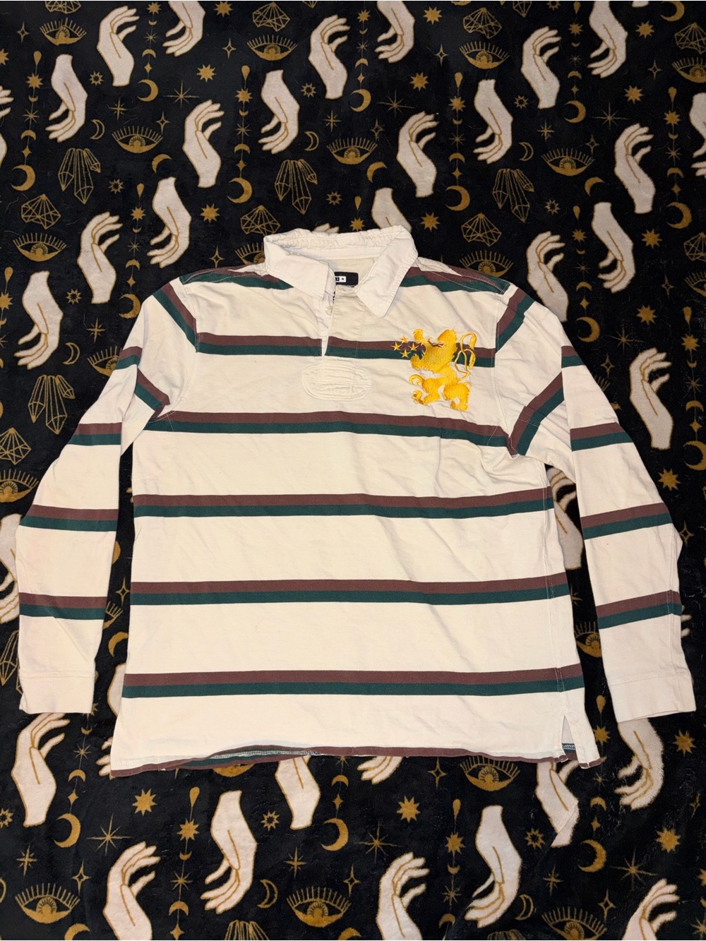 Men's 4Star Cream Rugby Stripe Long-Sleeve Shirt with Embroidered Crest